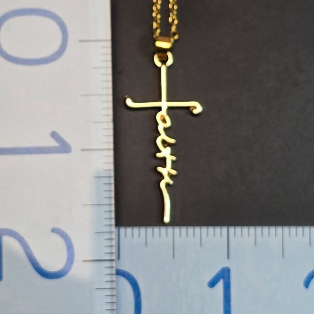 Golden "Faith" Cross Pendant Necklace (NWOT) - Picture 4 of 5